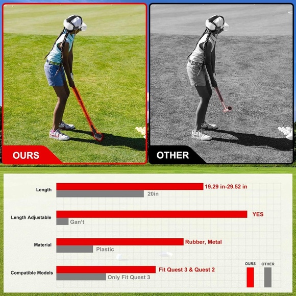YOGES Adjustable Length VR Golf Club Handle for Meta For Quest 3 or 2 Black/Red - Picture 4 of 15